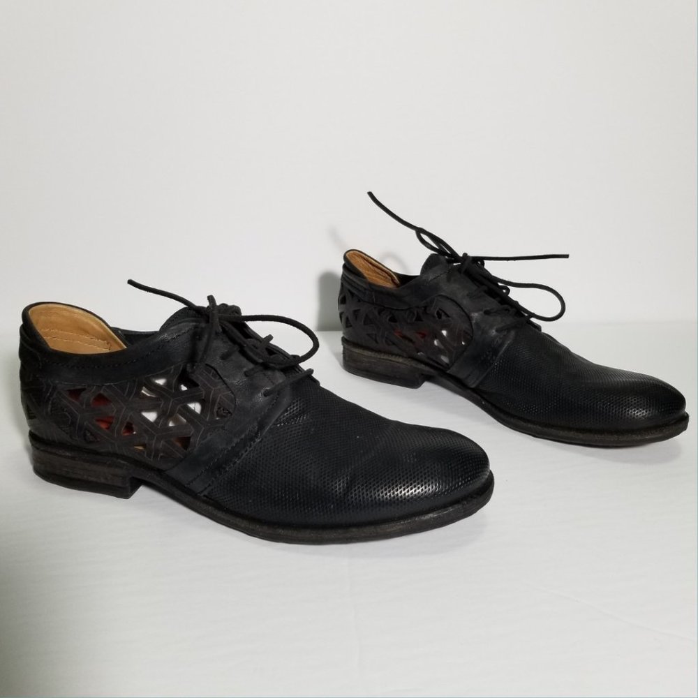A.S. 98 Black Leather Lace Up Cutout Oxfords